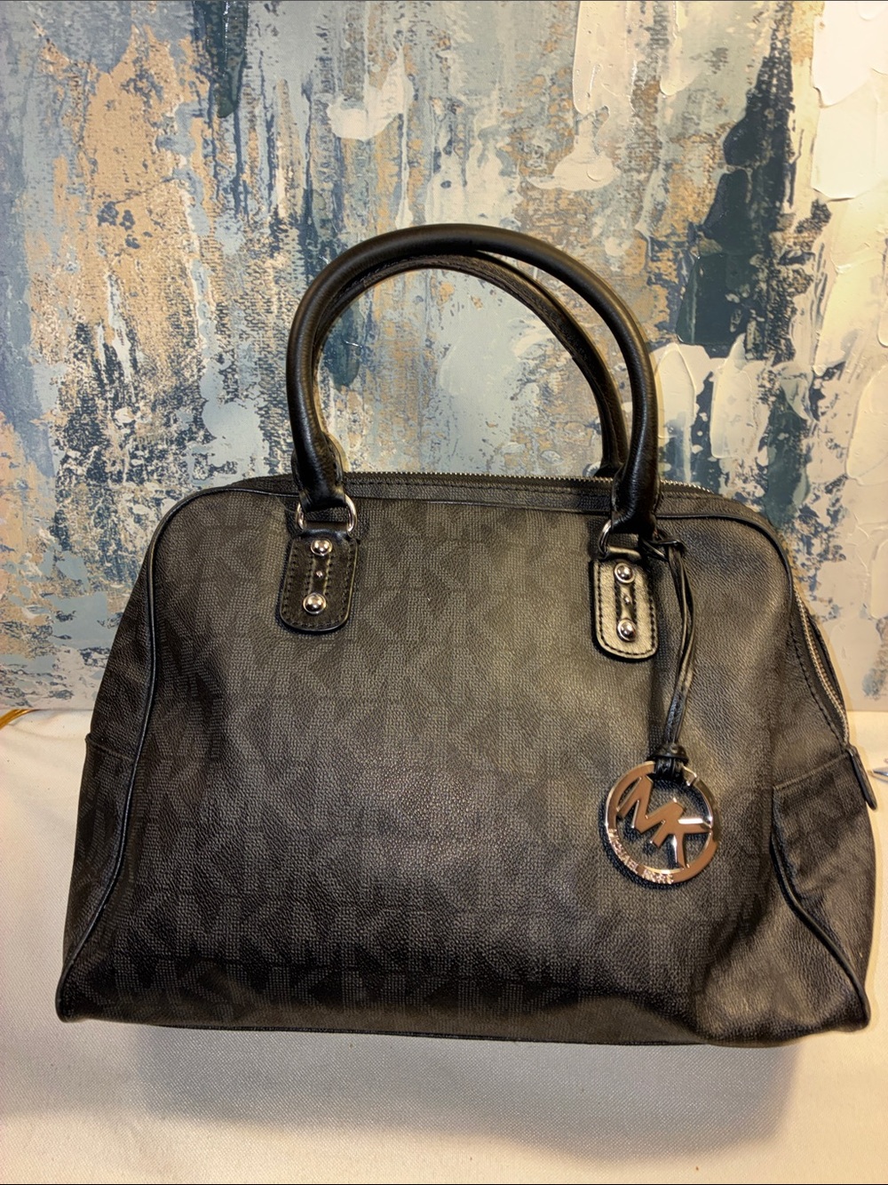 Genuine Michael Kors Black Logo Dome Satchel Handbag